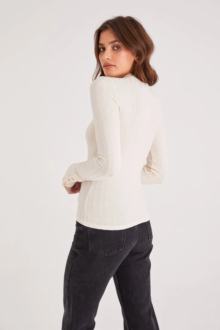 Cream Snap Away Mock Neck Top