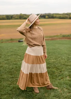 Cream   Tan Color Block Maxi Skirt - FINAL SALE