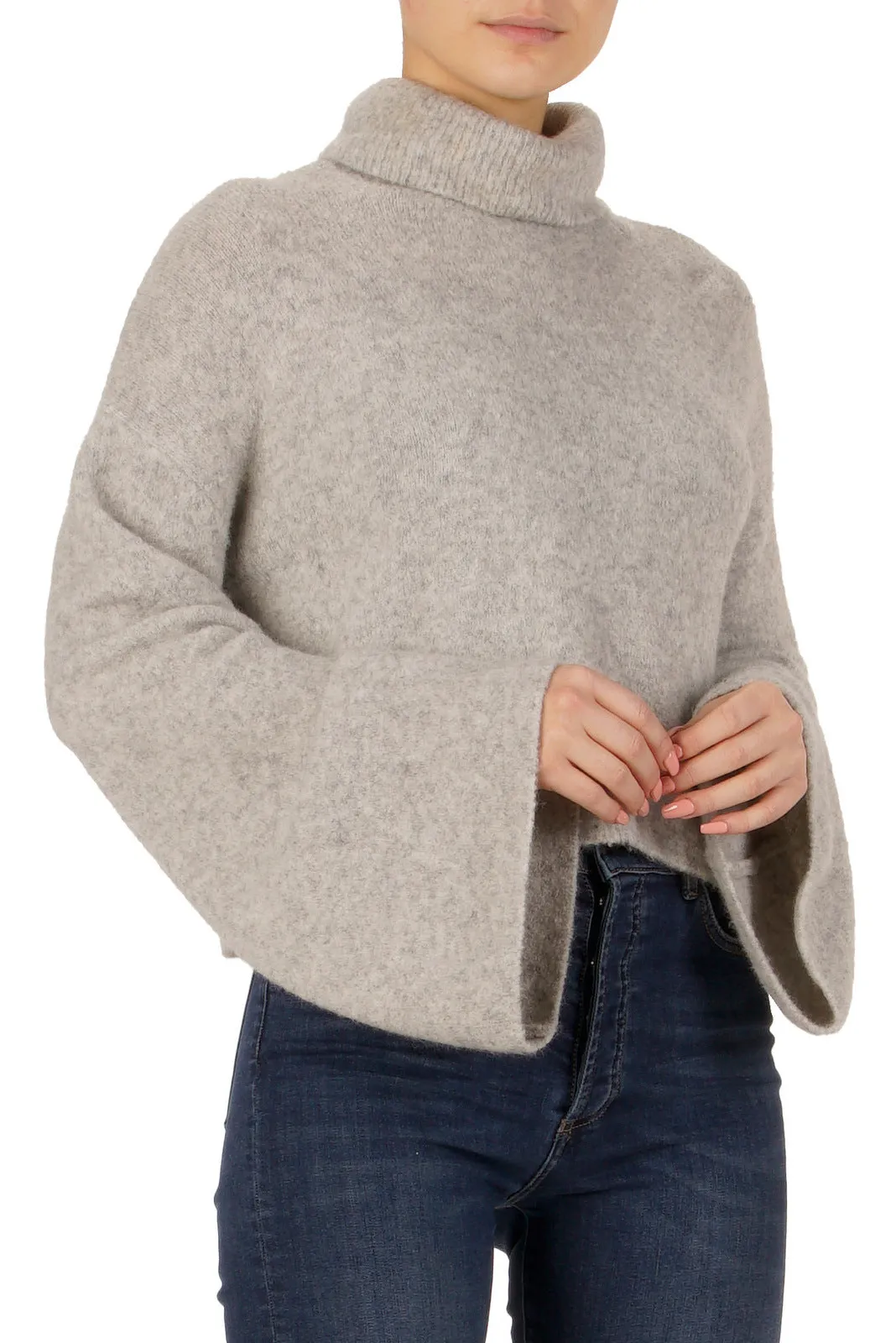 Cropped Turtleneck Sweater with Bell Sleeves