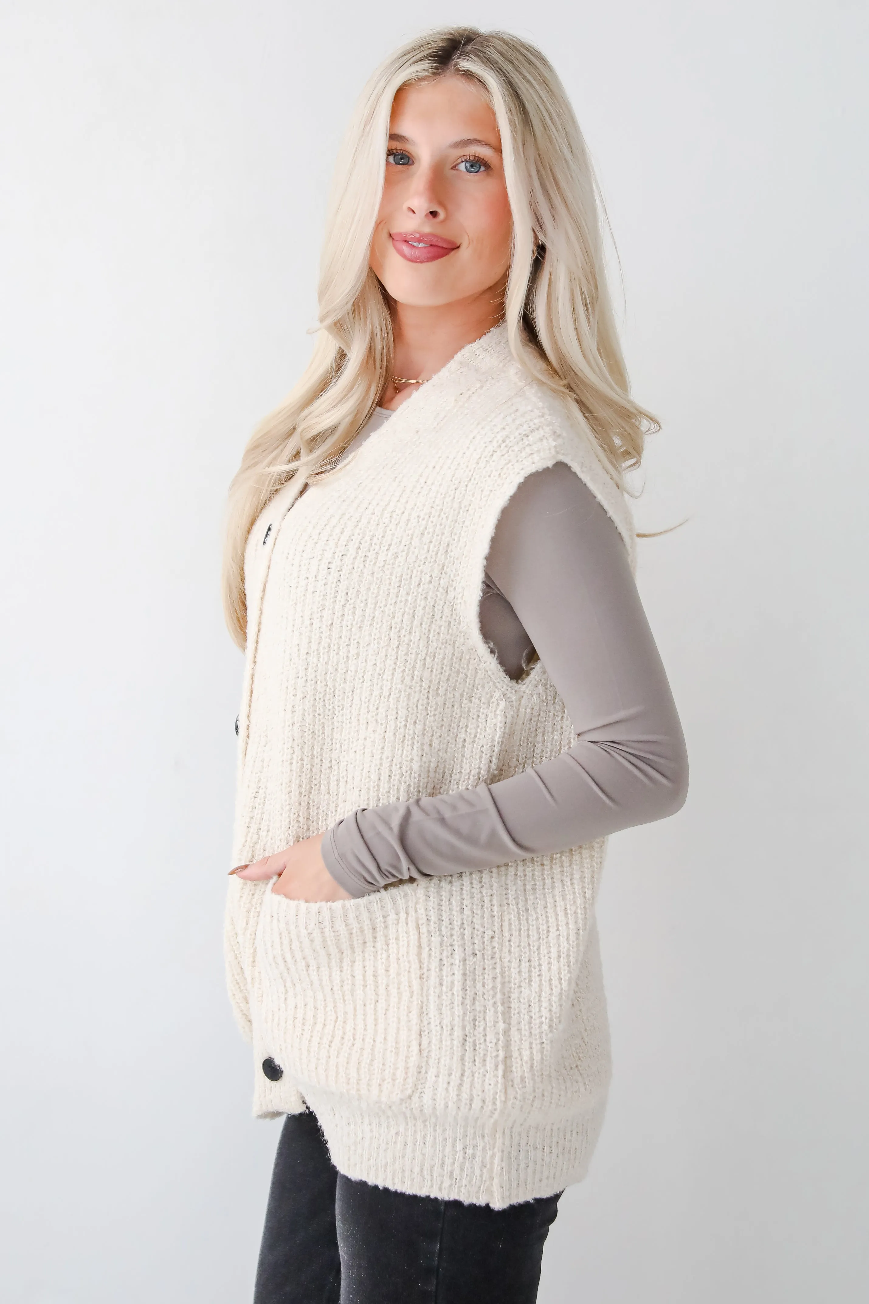 Cuddly Perfection Oatmeal Fuzzy Knit Sweater Vest