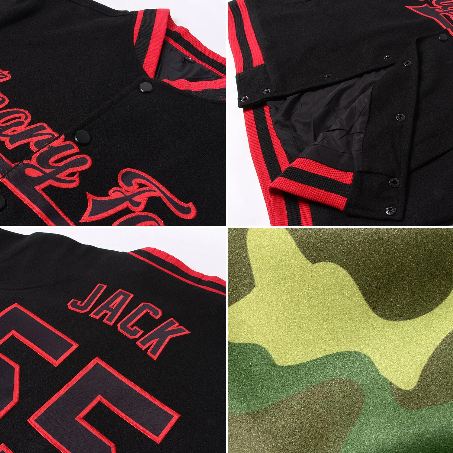 Custom Camo Teal-Black Bomber Full-Snap Varsity Letterman Salute To Service Jacket