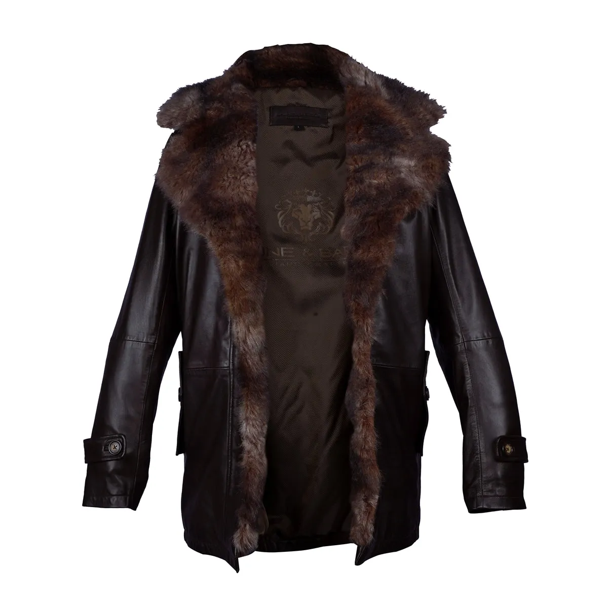 Dark Brown Furr Collar & Sleeves Leather Jacket By Brune & Bareskin