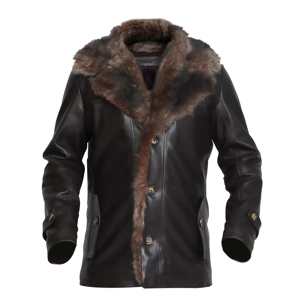 Dark Brown Furr Collar & Sleeves Leather Jacket By Brune & Bareskin