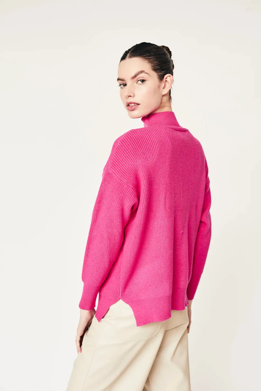 Deluc Fuchsia Columbo Mock Turtleneck Sweater