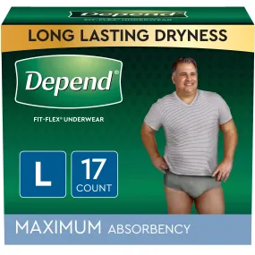 Depend FIT-FLEX Incontinence Underwear for Men, Maximum Absorbency, L, Gray