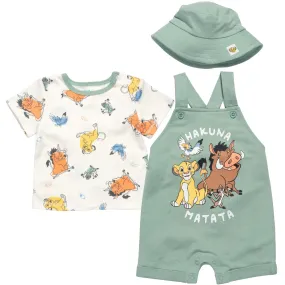 Disney Lion King French Terry Short Overalls T-Shirt and Hat 3 Piece Outfit Set