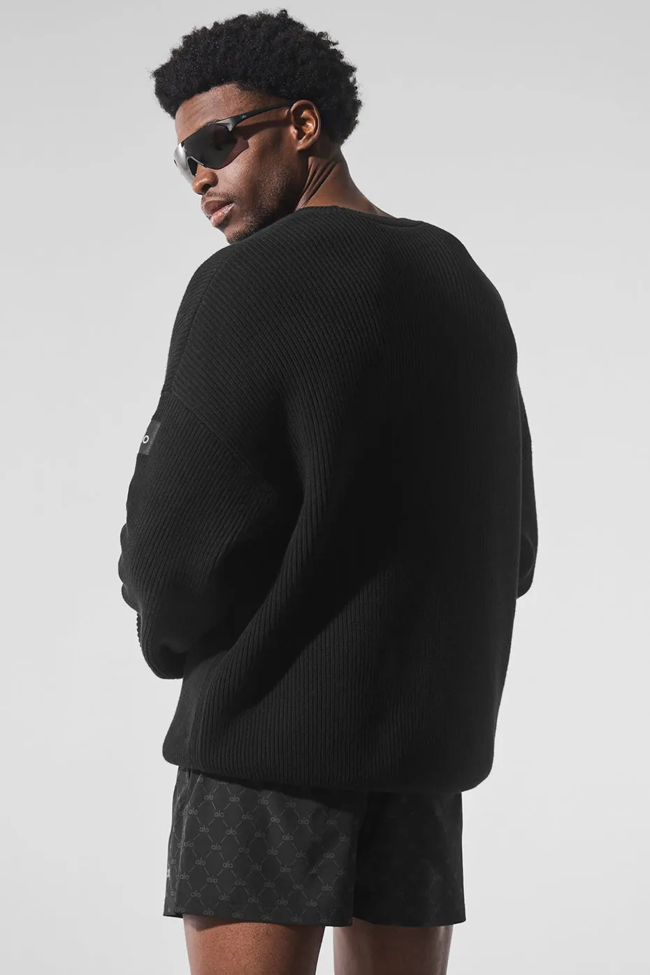 Domain Rib Knit Crew Sweater - Black