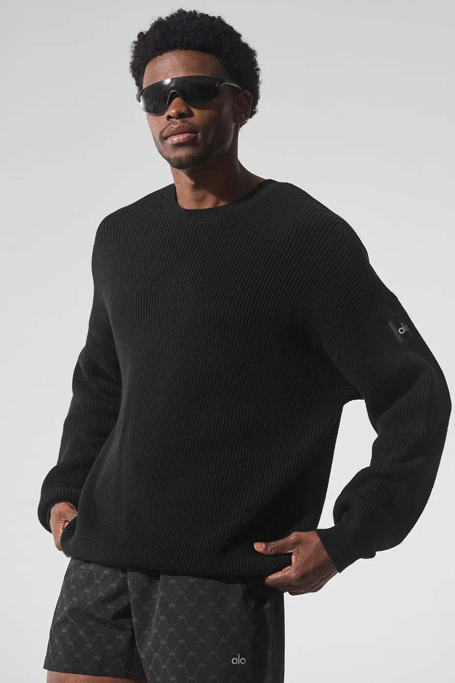 Domain Rib Knit Crew Sweater - Black