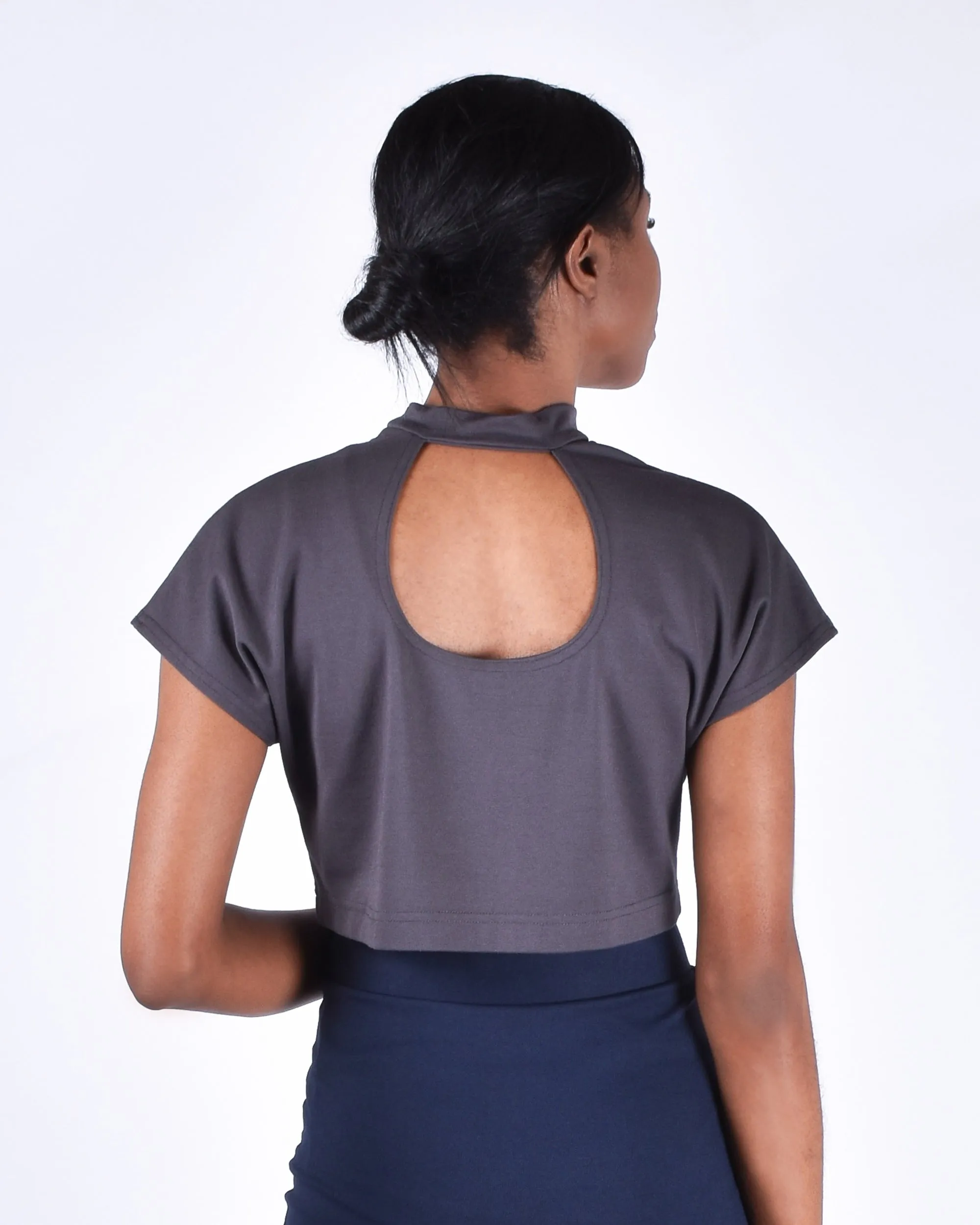Egret Crop Cap Sleeve 2-in-1 in Pewter
