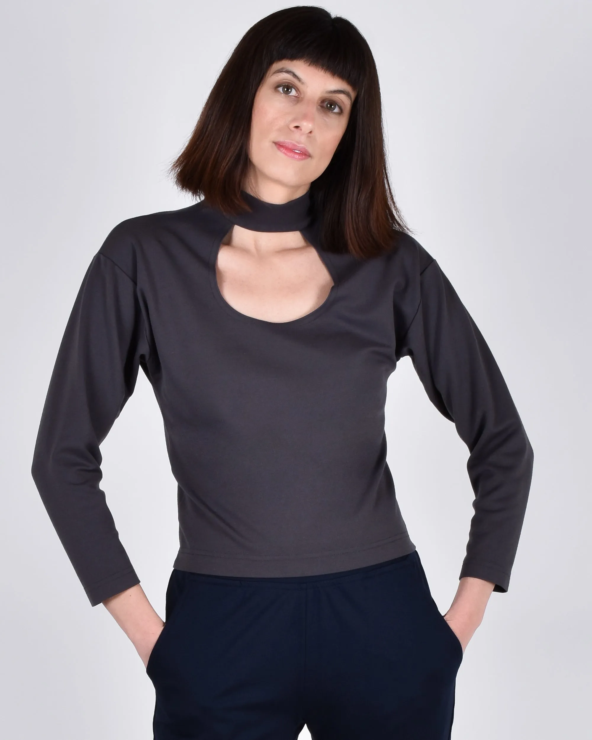 Egret Long Sleeve Top 2-in-1 in Pewter