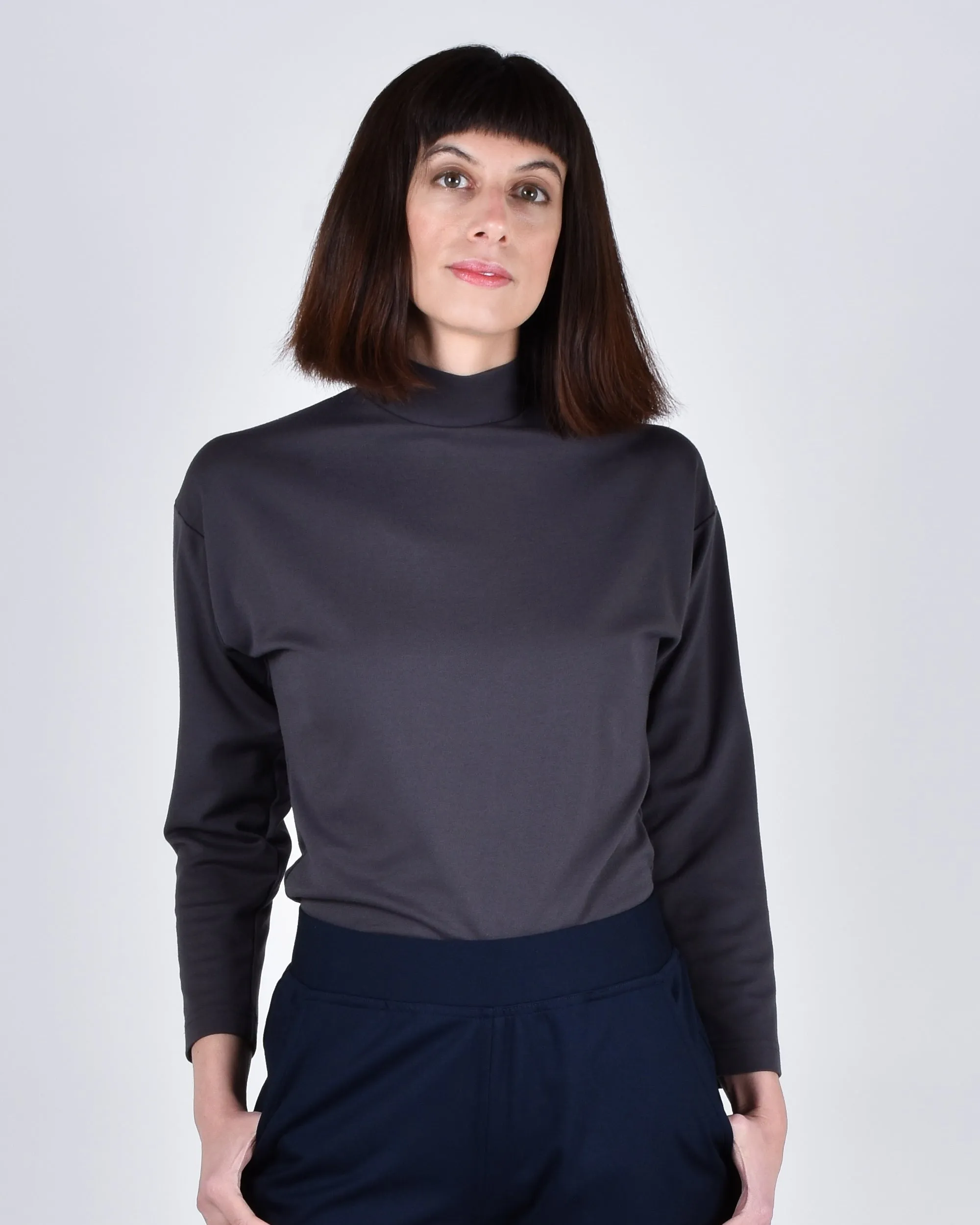 Egret Long Sleeve Top 2-in-1 in Pewter