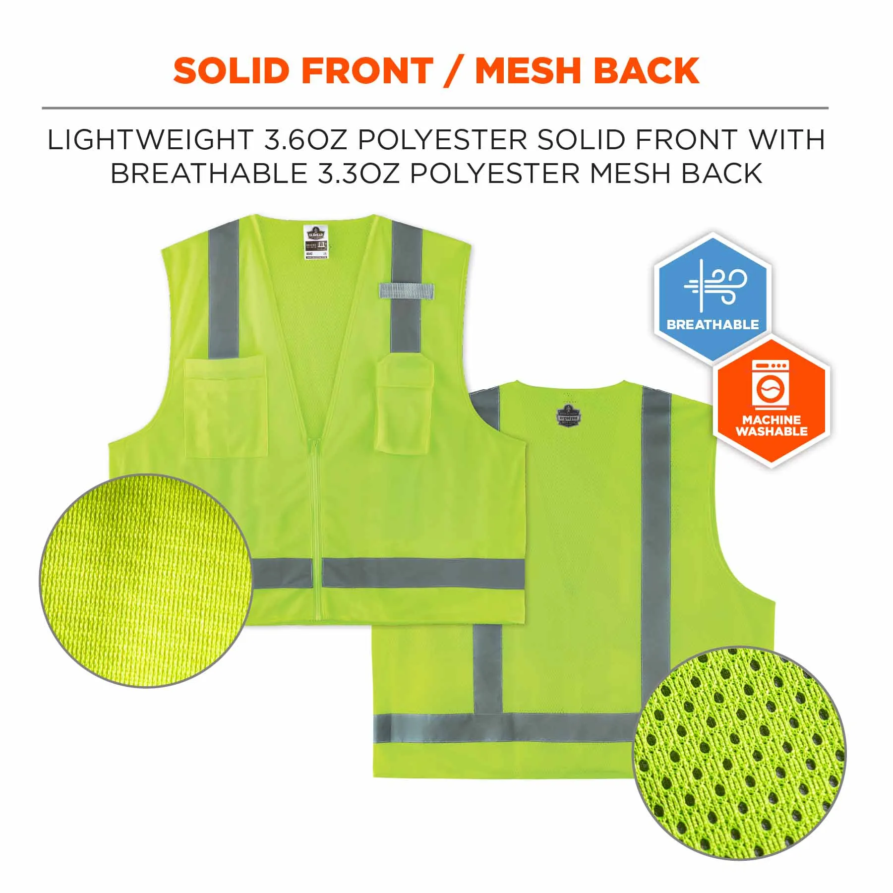 Ergodyne 24505 8249Z-S XL Lime Class 2 Economy Surveyors Vest - Single Size