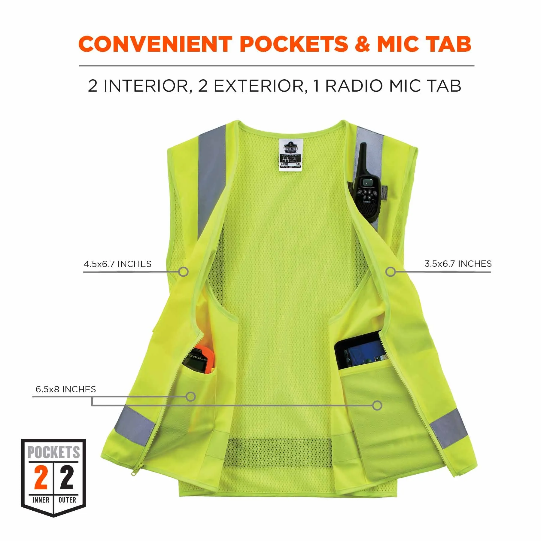 Ergodyne 24505 8249Z-S XL Lime Class 2 Economy Surveyors Vest - Single Size