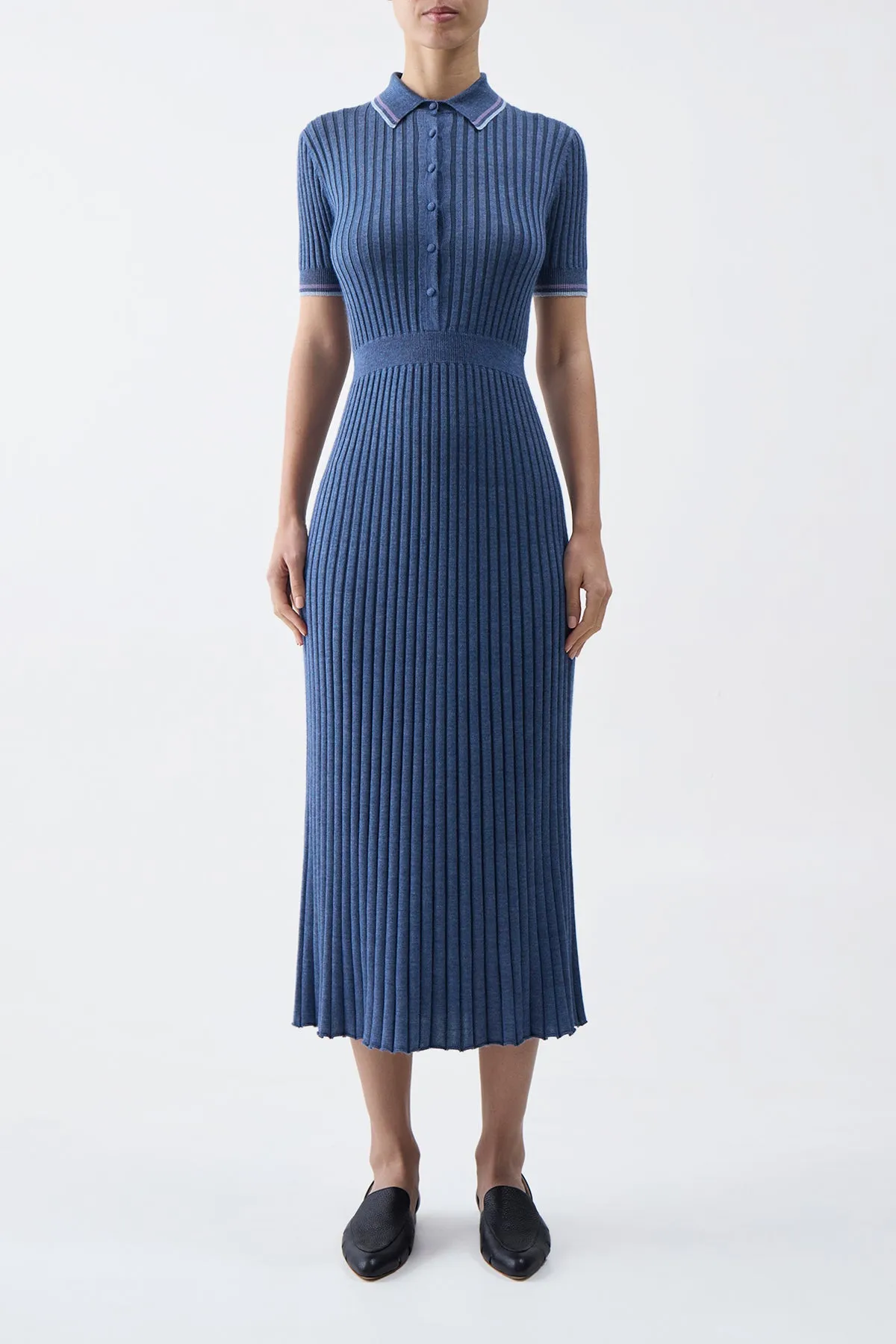 Eyot Knit Maxi Dress in Denim Blue Cashmere Silk