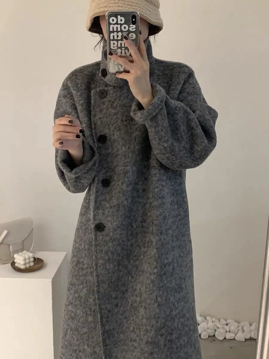 Fashionkova birkenstock clogs outfit fall 2024 New Korean Style Stand Collar Single-Breasted Double-Sided Cashmere Coat Mid-Length Autumn and Winter Thickened Wool Coat for Women