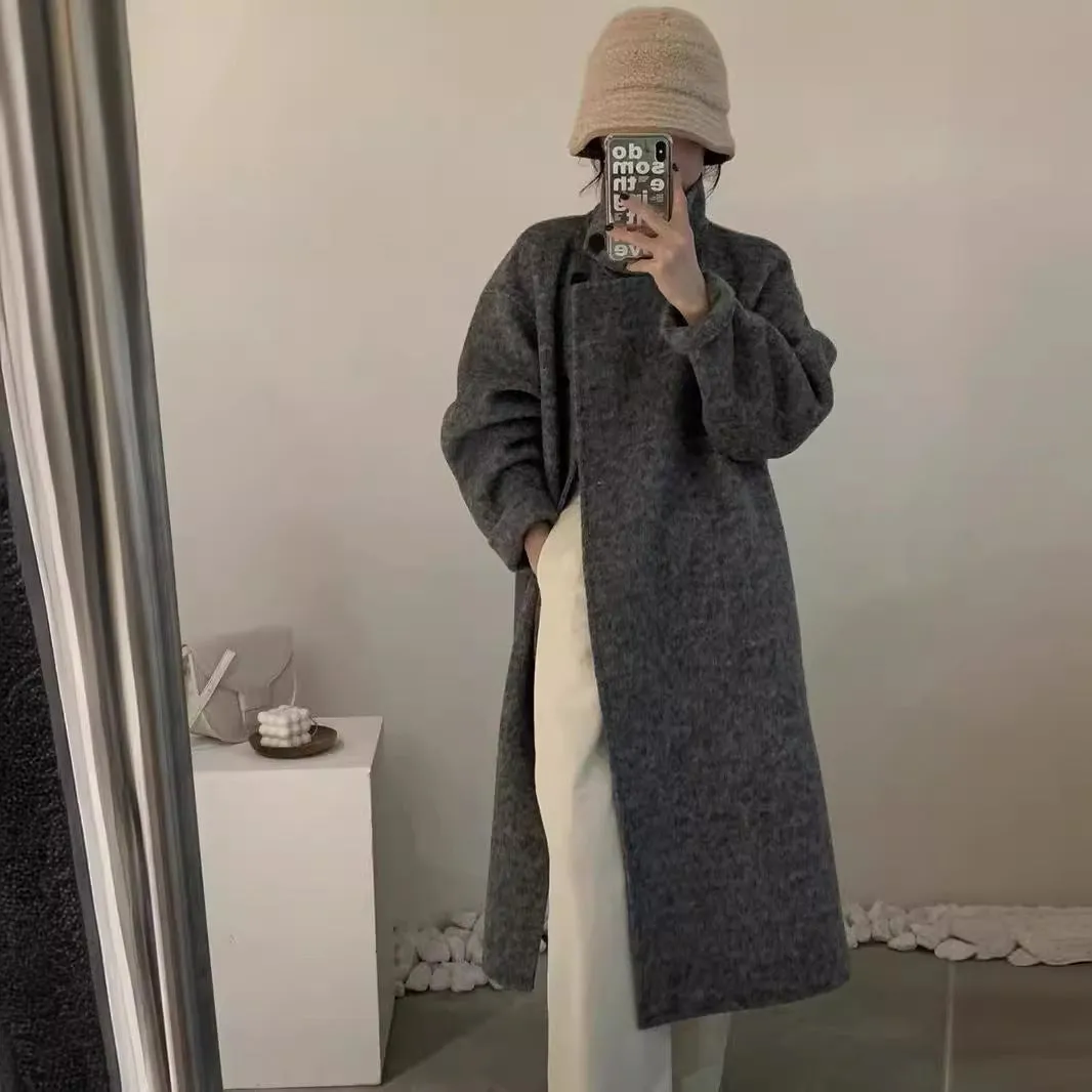 Fashionkova birkenstock clogs outfit fall 2024 New Korean Style Stand Collar Single-Breasted Double-Sided Cashmere Coat Mid-Length Autumn and Winter Thickened Wool Coat for Women