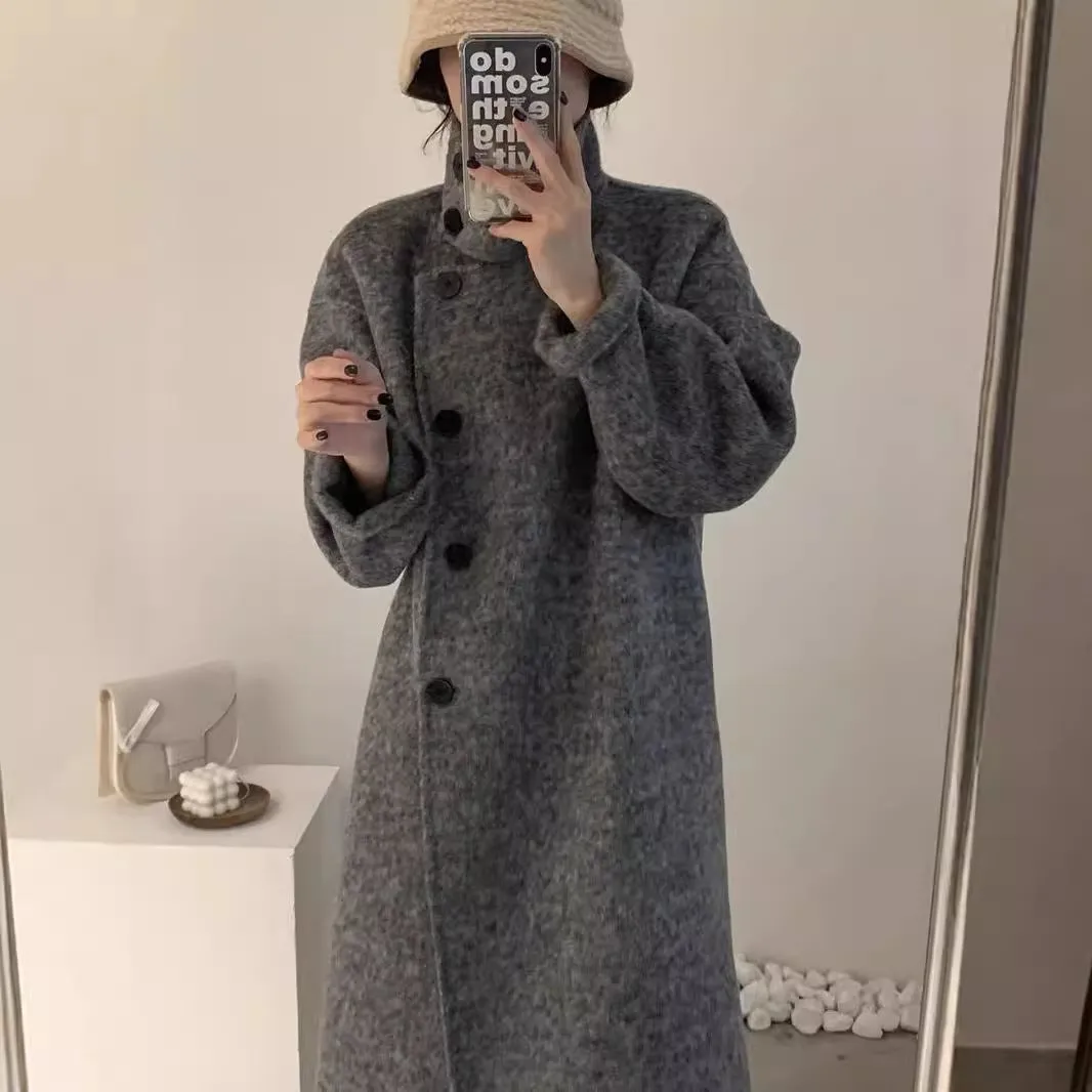 Fashionkova birkenstock clogs outfit fall 2024 New Korean Style Stand Collar Single-Breasted Double-Sided Cashmere Coat Mid-Length Autumn and Winter Thickened Wool Coat for Women