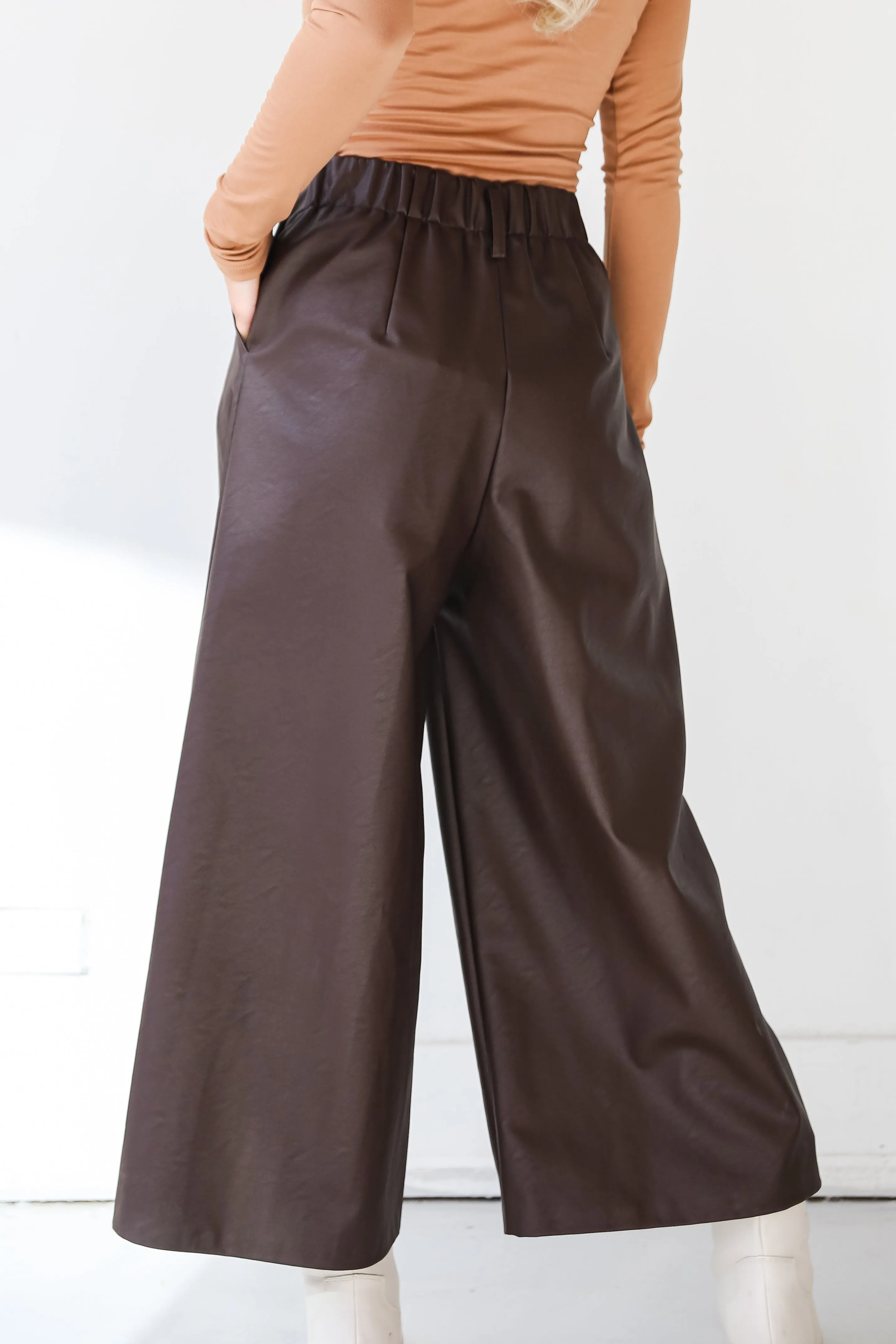 FINAL SALE - Exceptional Vision Brown Leather Culotte Pants