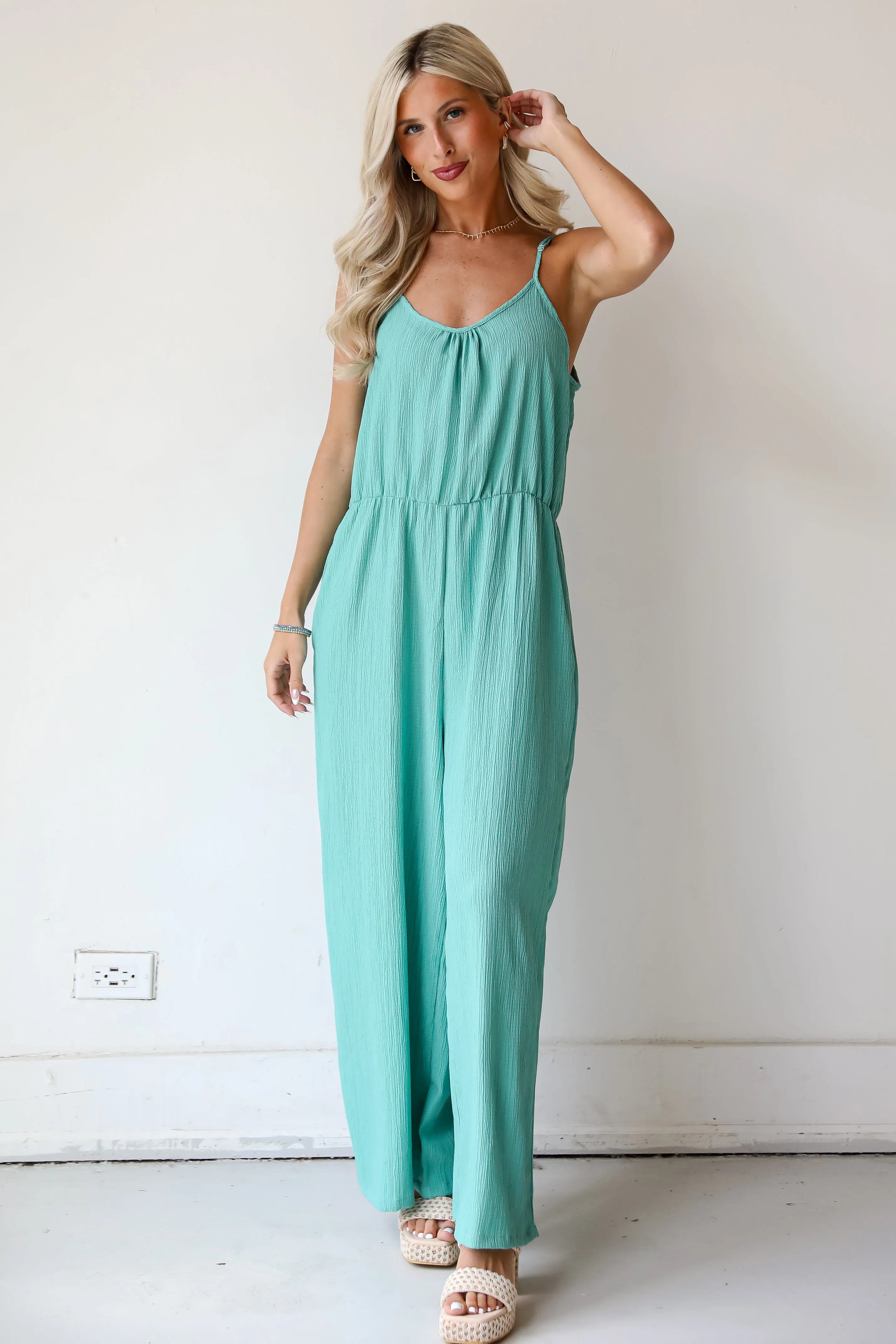 FINAL SALE - Sunny Serenity Seafoam Jumpsuit