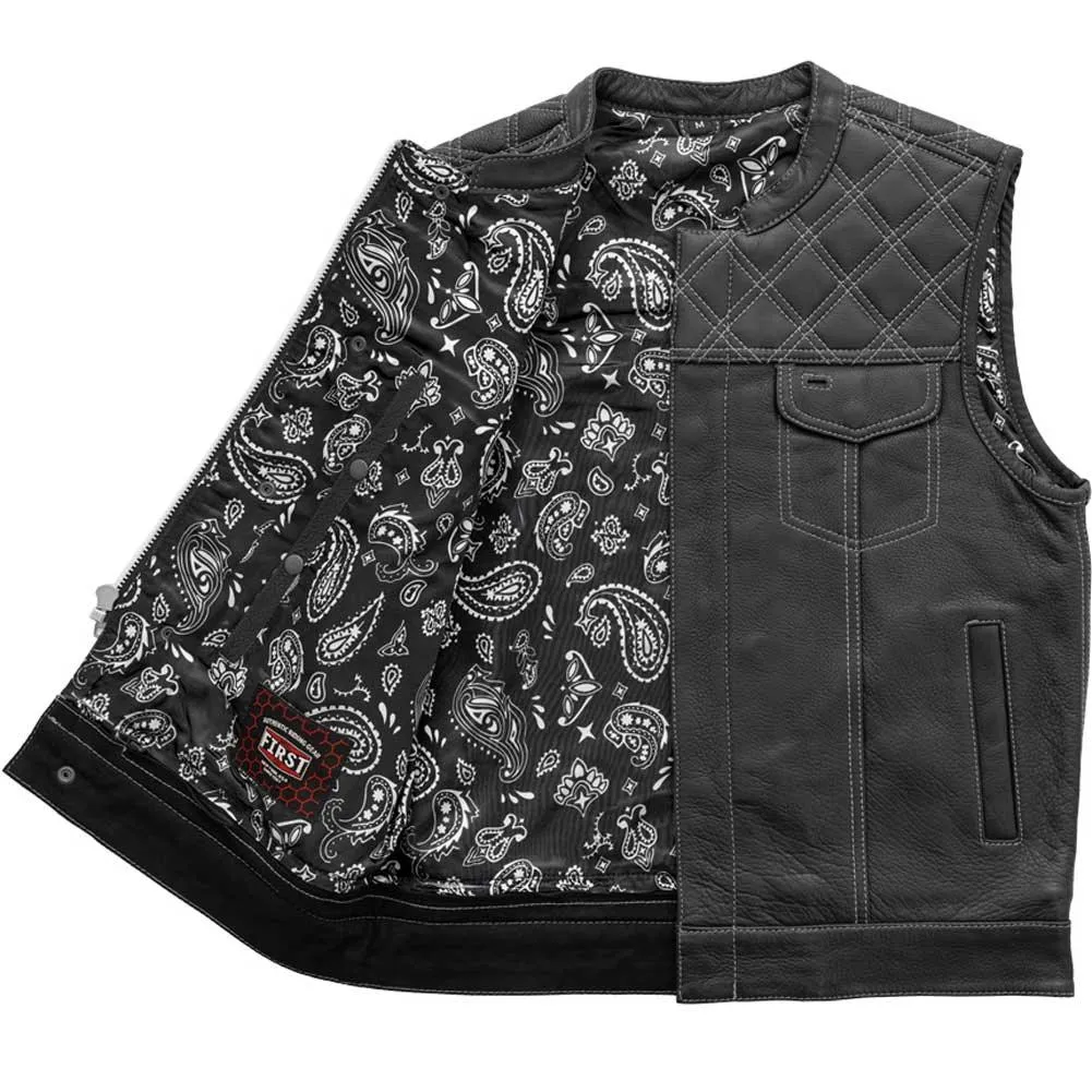 First Mfg Mens Downside Diamond Quilt Leather Vest