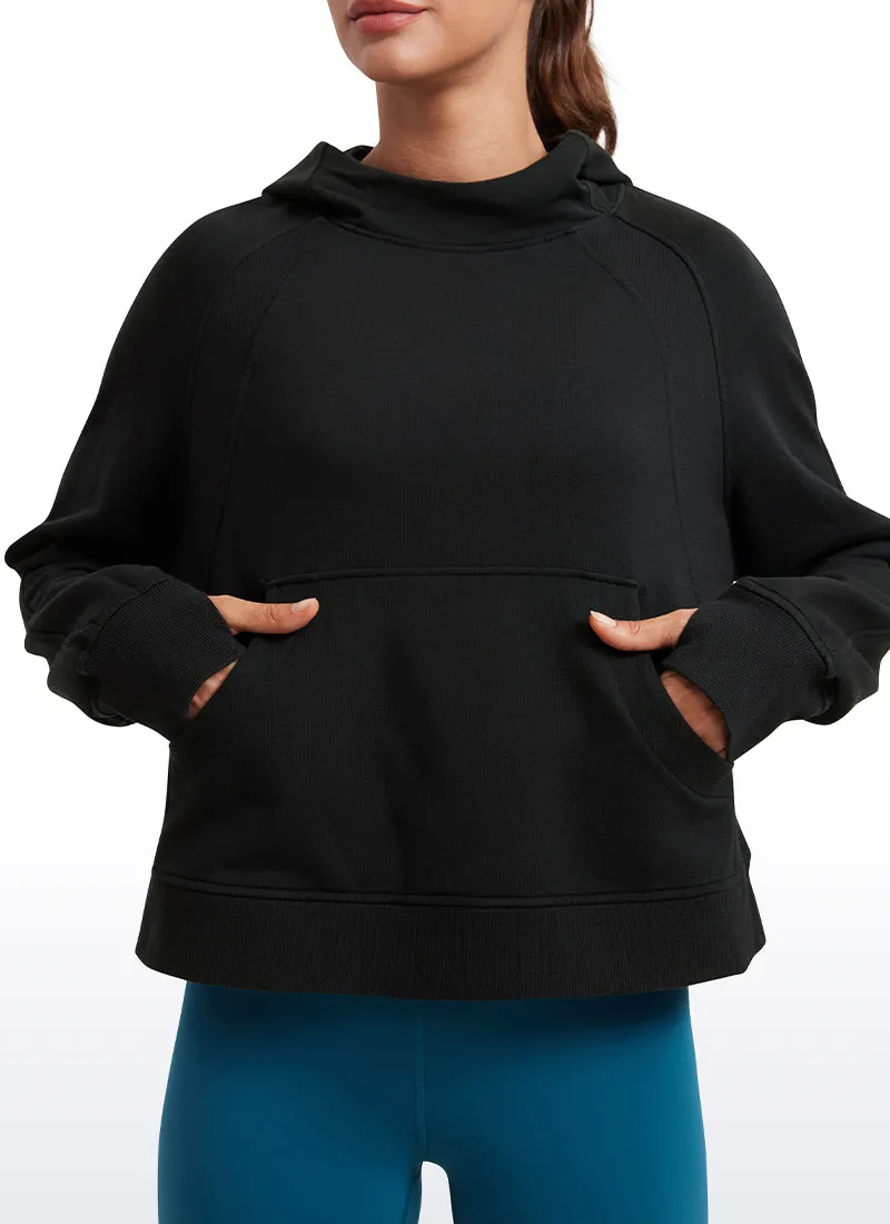 Fleece Mock Neck Hoodies with Thumb Holes