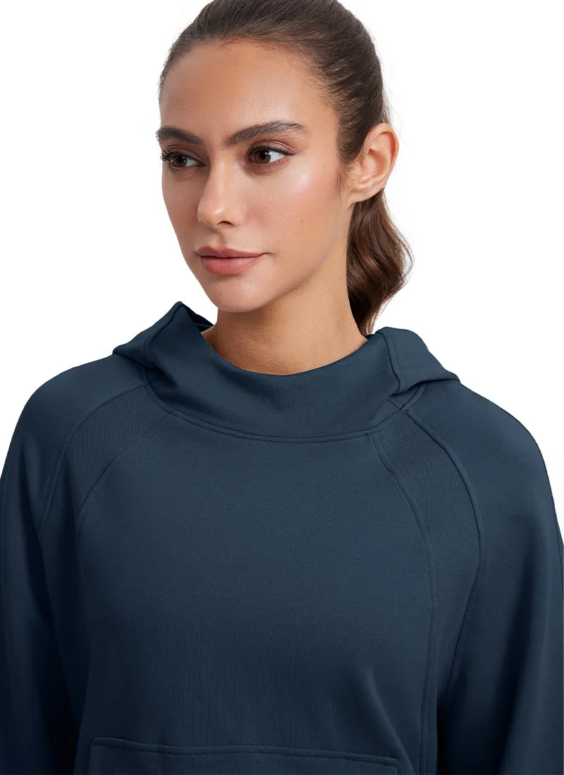 Fleece Mock Neck Hoodies with Thumb Holes