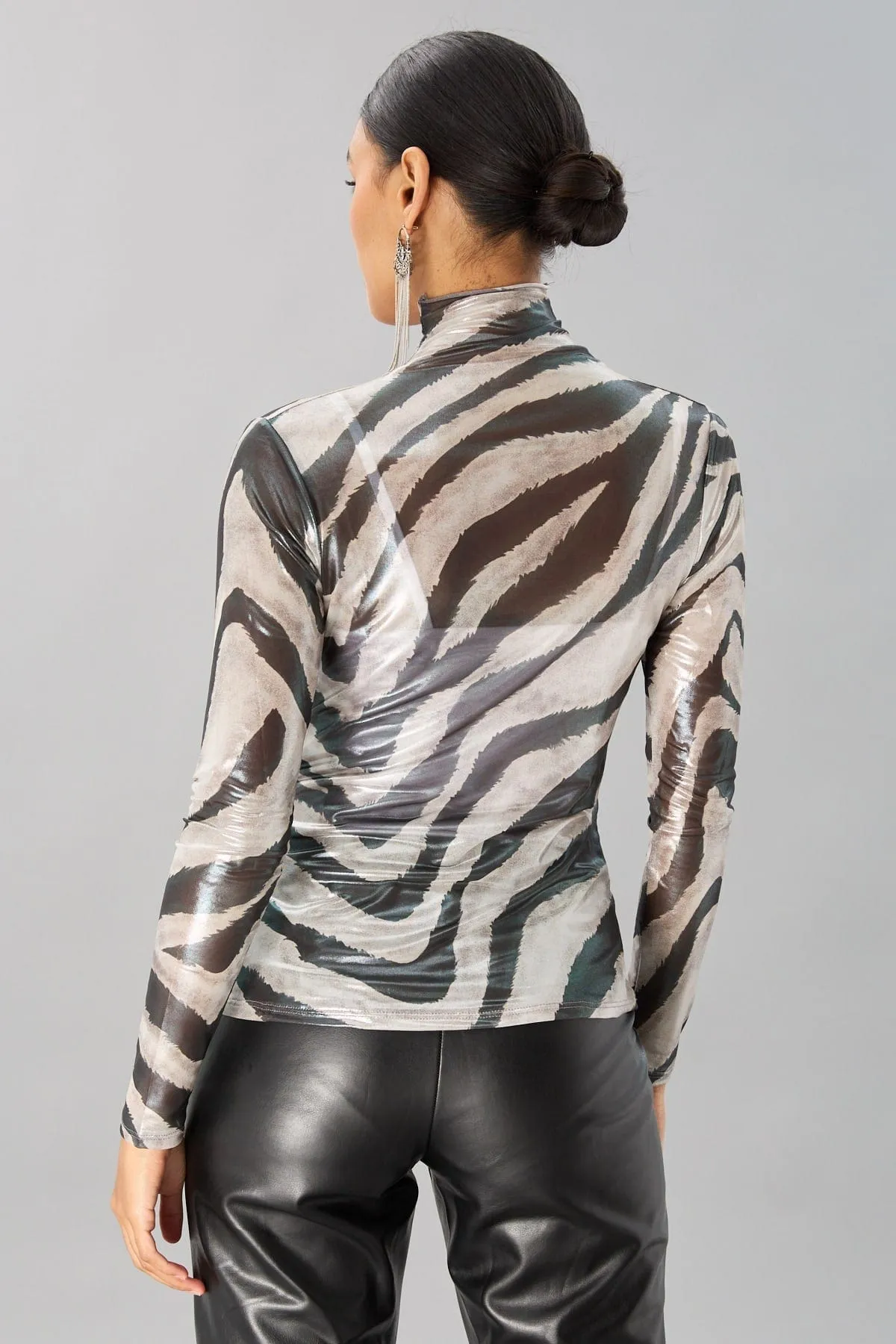 Foil Zebra Mesh Turtleneck