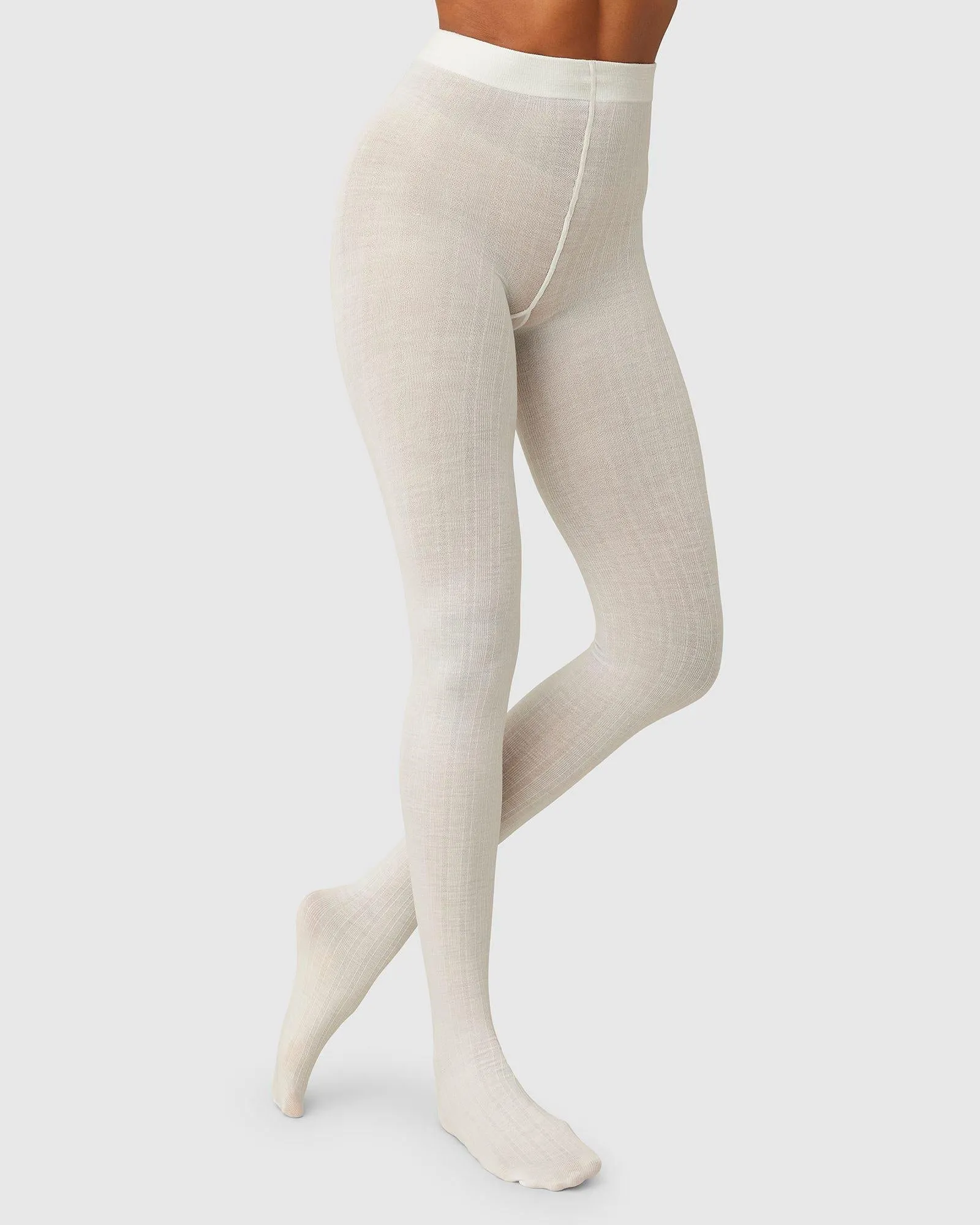 Freja Ribbed Wool Tights Ivory