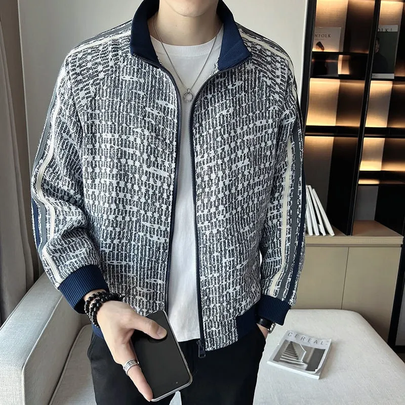 Geometric Print Zipper Men's Jacket