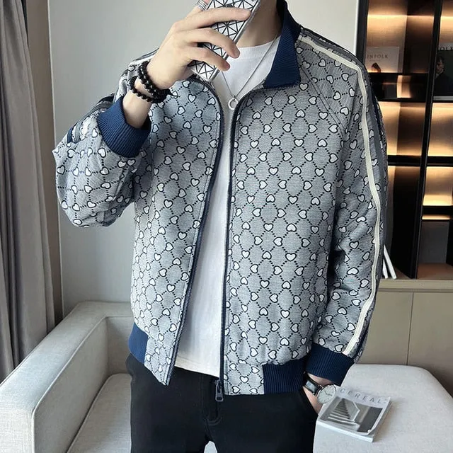 Geometric Print Zipper Men's Jacket