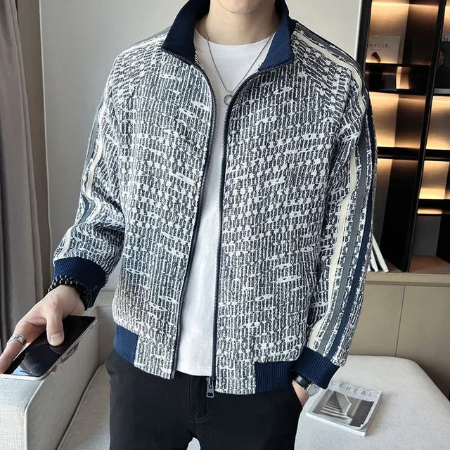 Geometric Print Zipper Men's Jacket