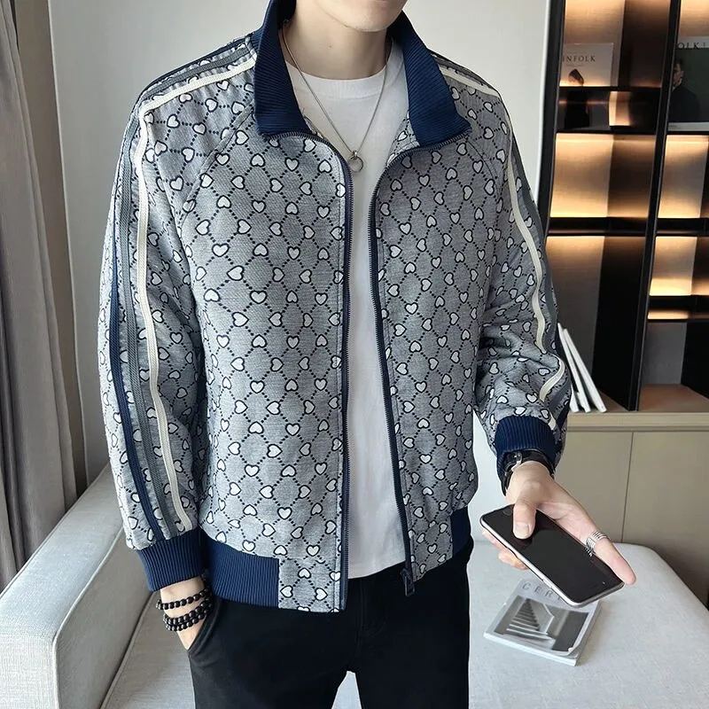 Geometric Print Zipper Men's Jacket