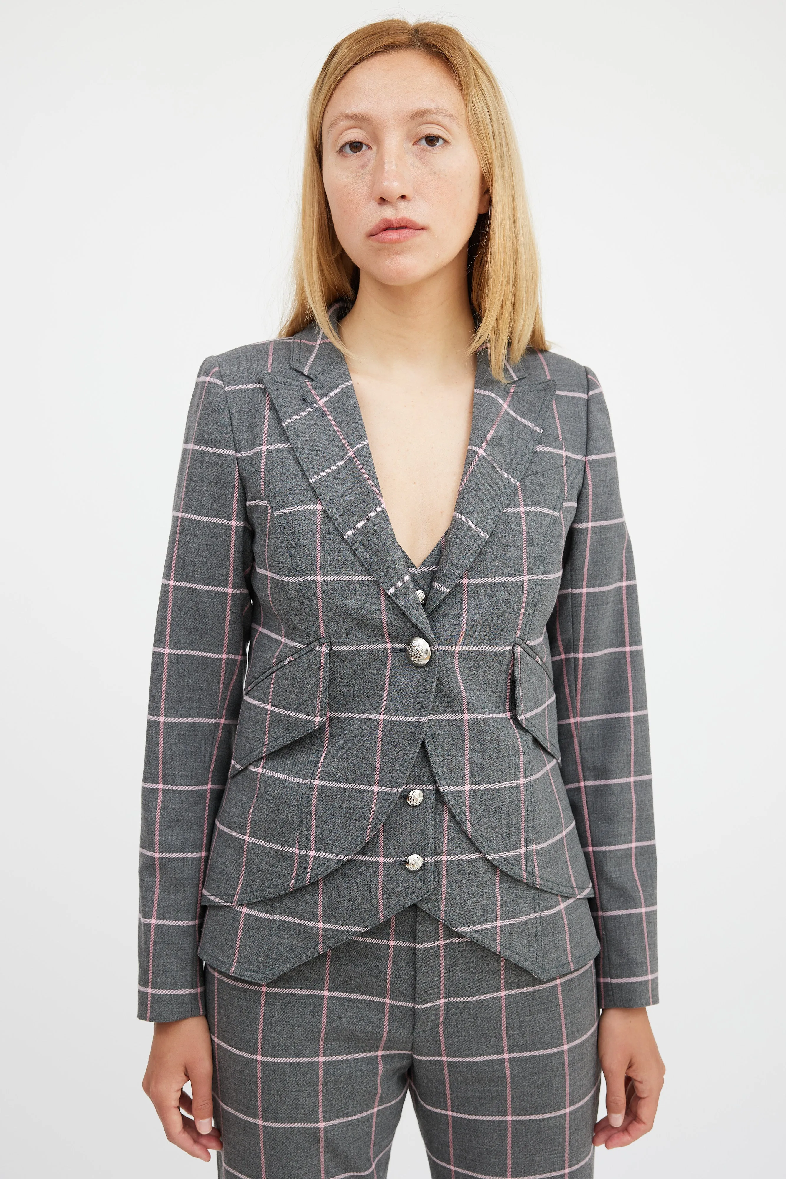 Grey & Pink Plaid Three Piece Suit