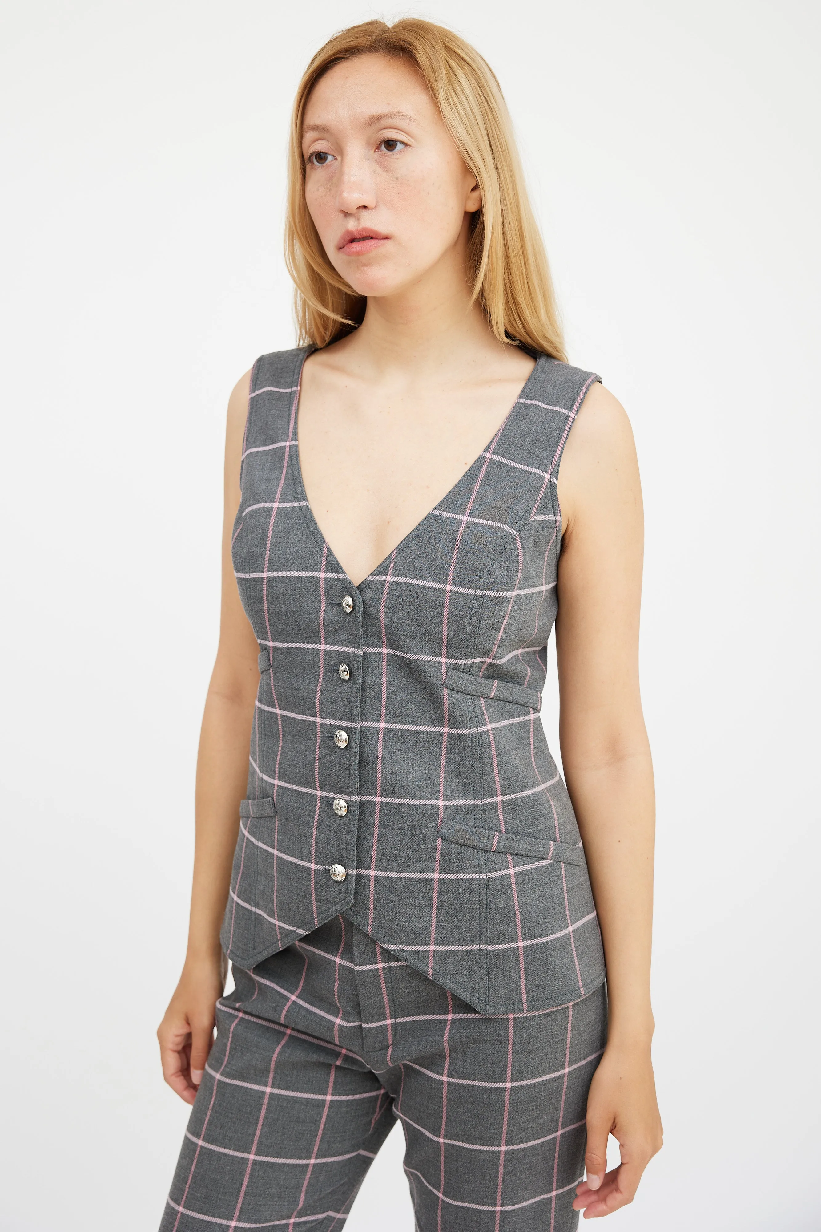 Grey & Pink Plaid Three Piece Suit