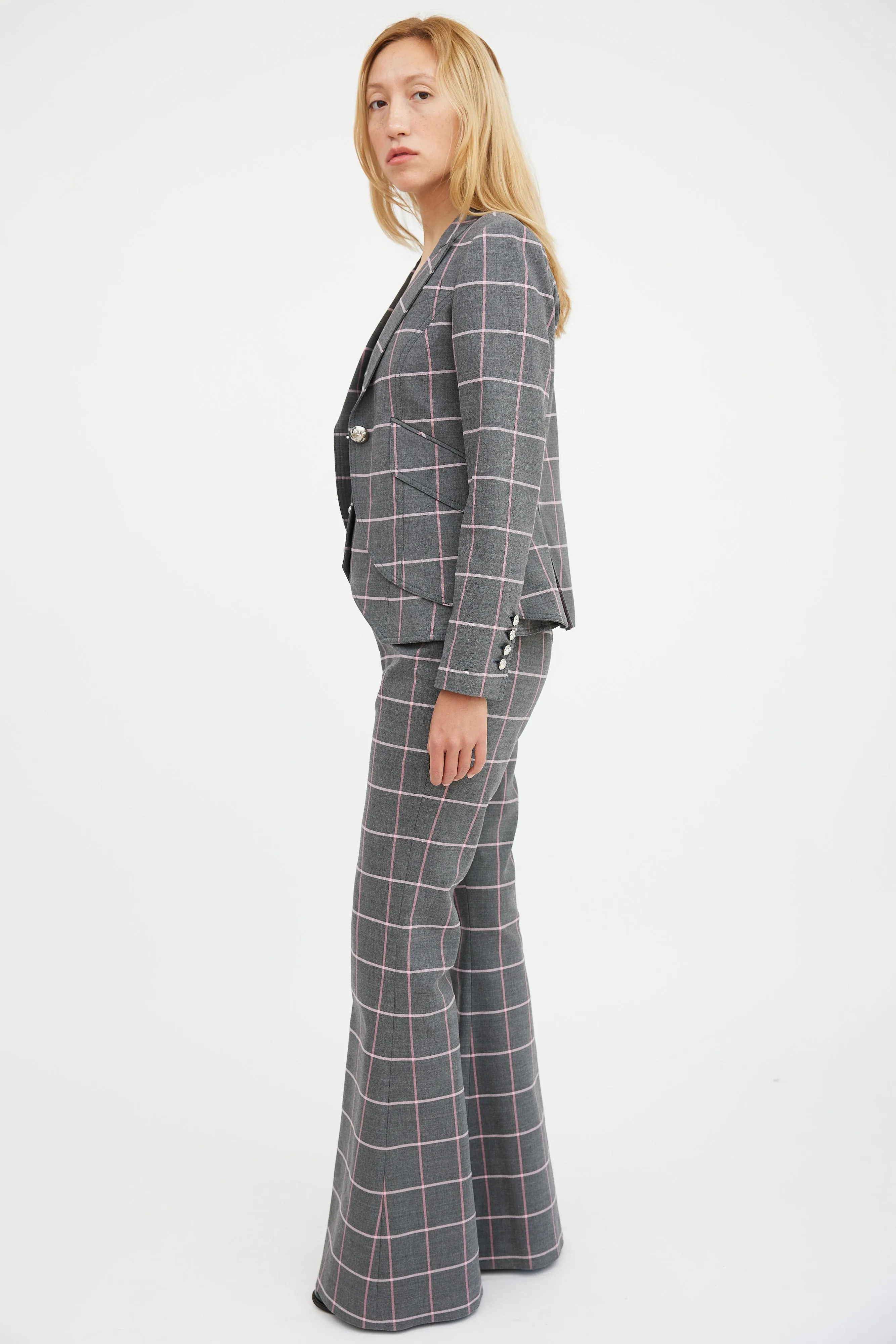 Grey & Pink Plaid Three Piece Suit