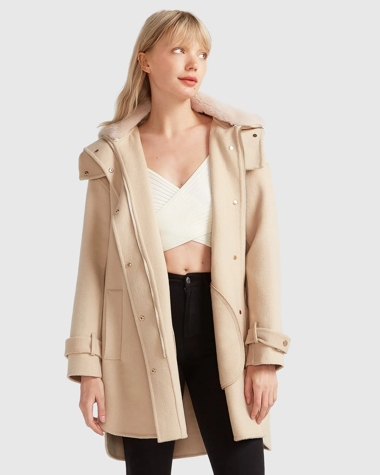 Heavy Hearted Detachable Hooded Coat - Pale Oat