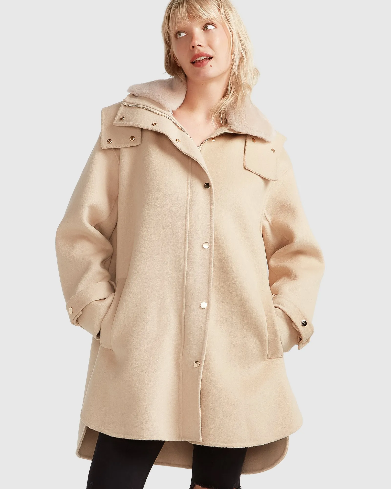 Heavy Hearted Detachable Hooded Coat - Pale Oat