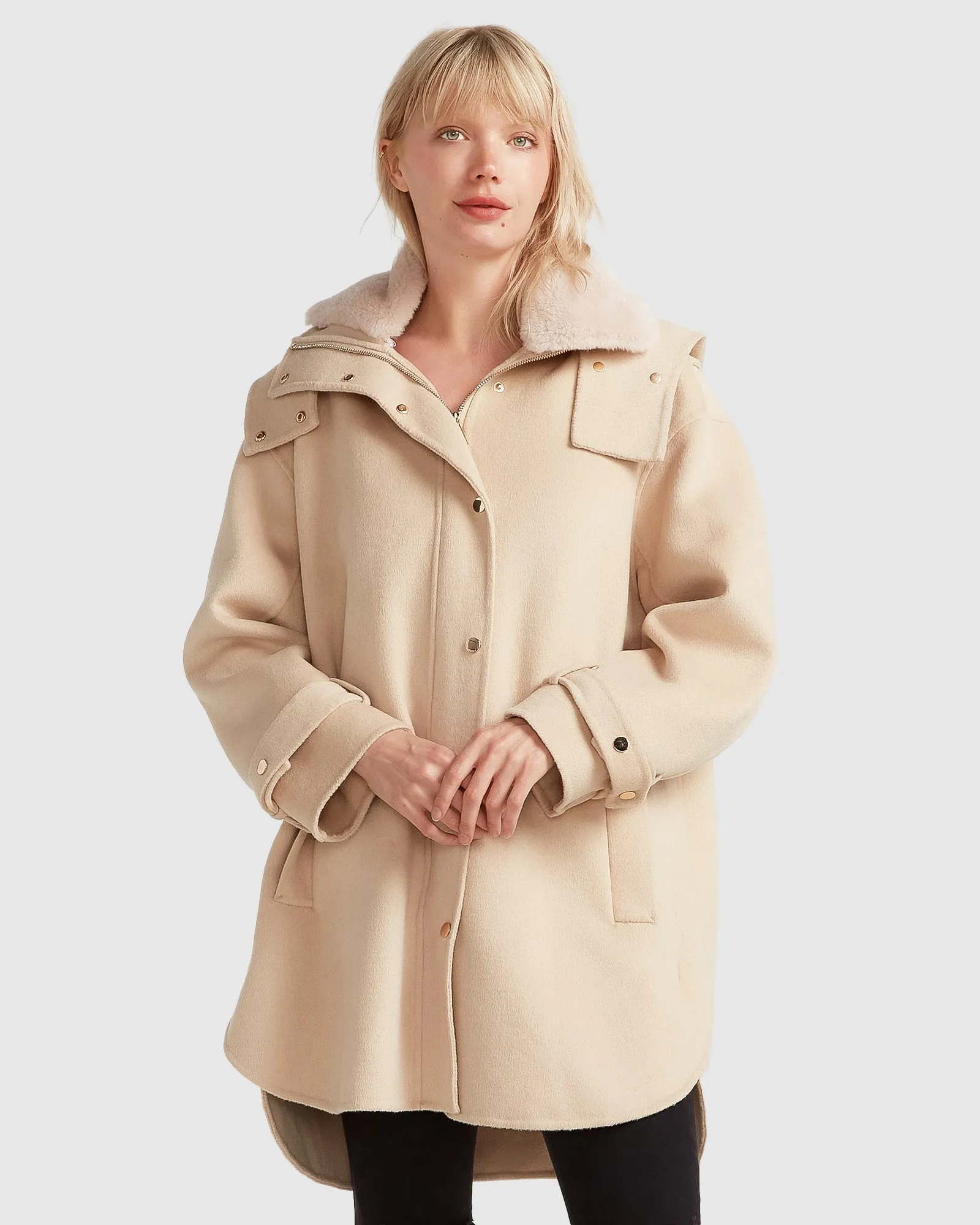 Heavy Hearted Detachable Hooded Coat - Pale Oat