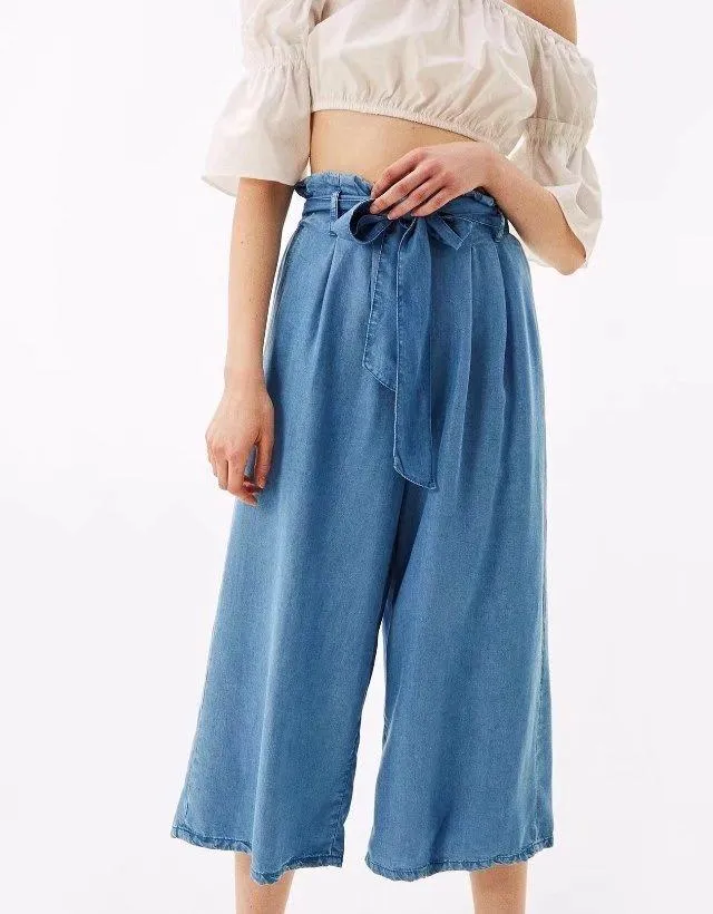 High Waist Sashes Collect Waist Wide Leg Pants