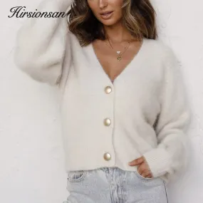 Hirsionsan Elegant Long Sleeve Mohair Sweater Cardigan