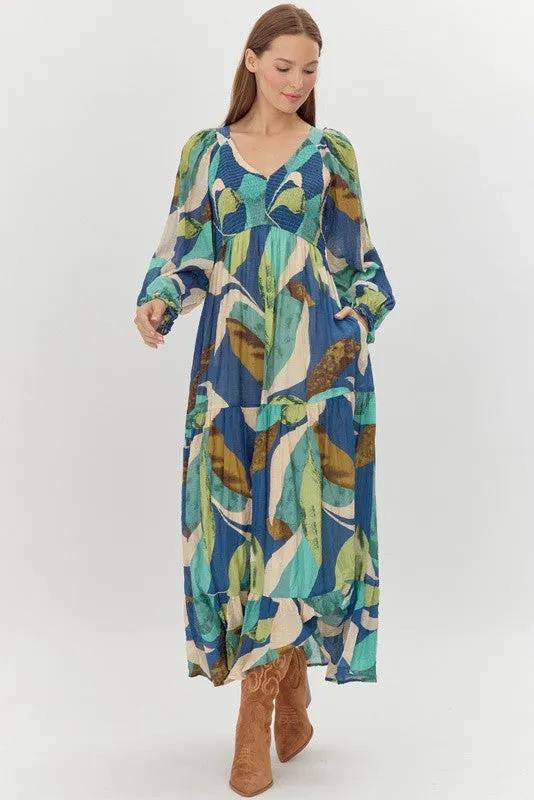 Jodifl Abstract Printed Maxi Dress in Blue