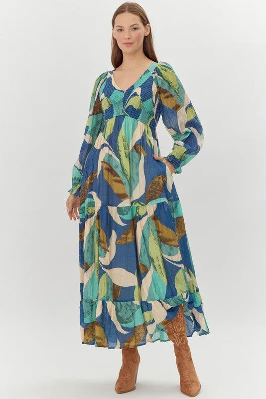 Jodifl Abstract Printed Maxi Dress in Blue