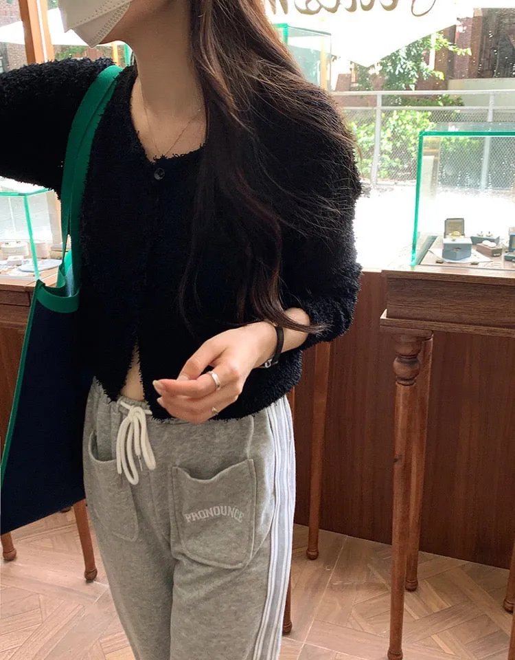 [Korean Style] 4 Color Round Neck Cropped Terry Cardigan