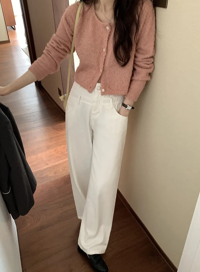 [Korean Style] 4 Color Round Neck Cropped Terry Cardigan