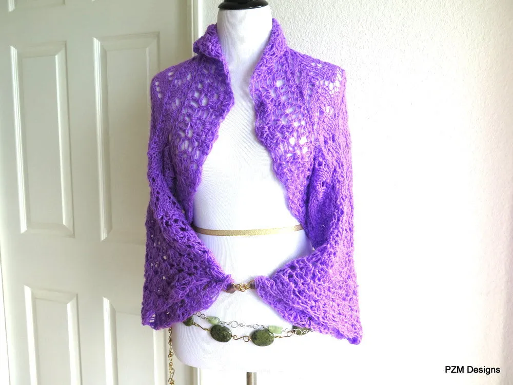 Lacy hand knit sweater shrug, gift for her