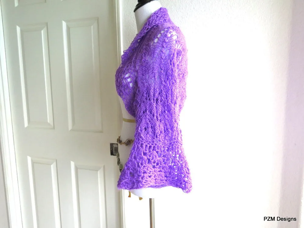 Lacy hand knit sweater shrug, gift for her