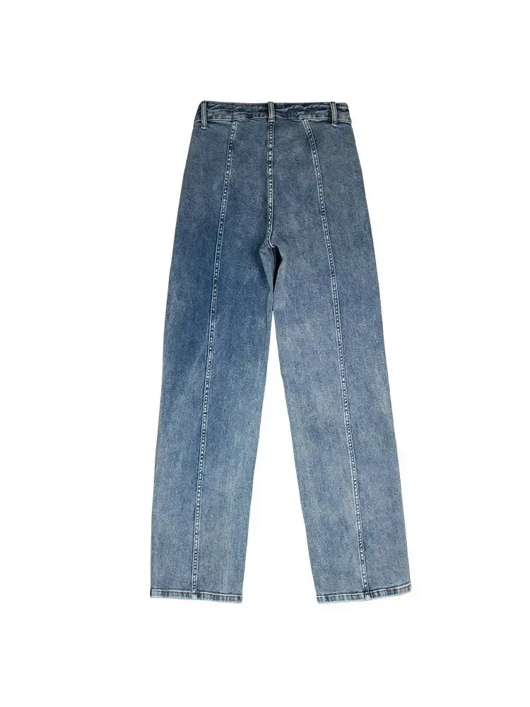 Ladies Fashion Vintage Wide Leg Trousers For Women Mid Waisted Loose Casual Straight Denim Jeans