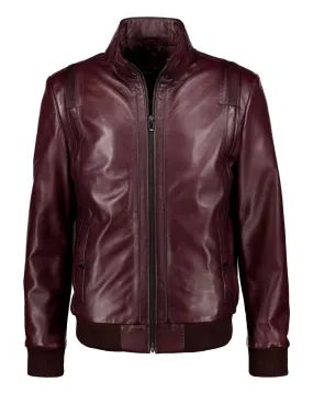 Lambskin Leather Biker Jacket - Burgundy