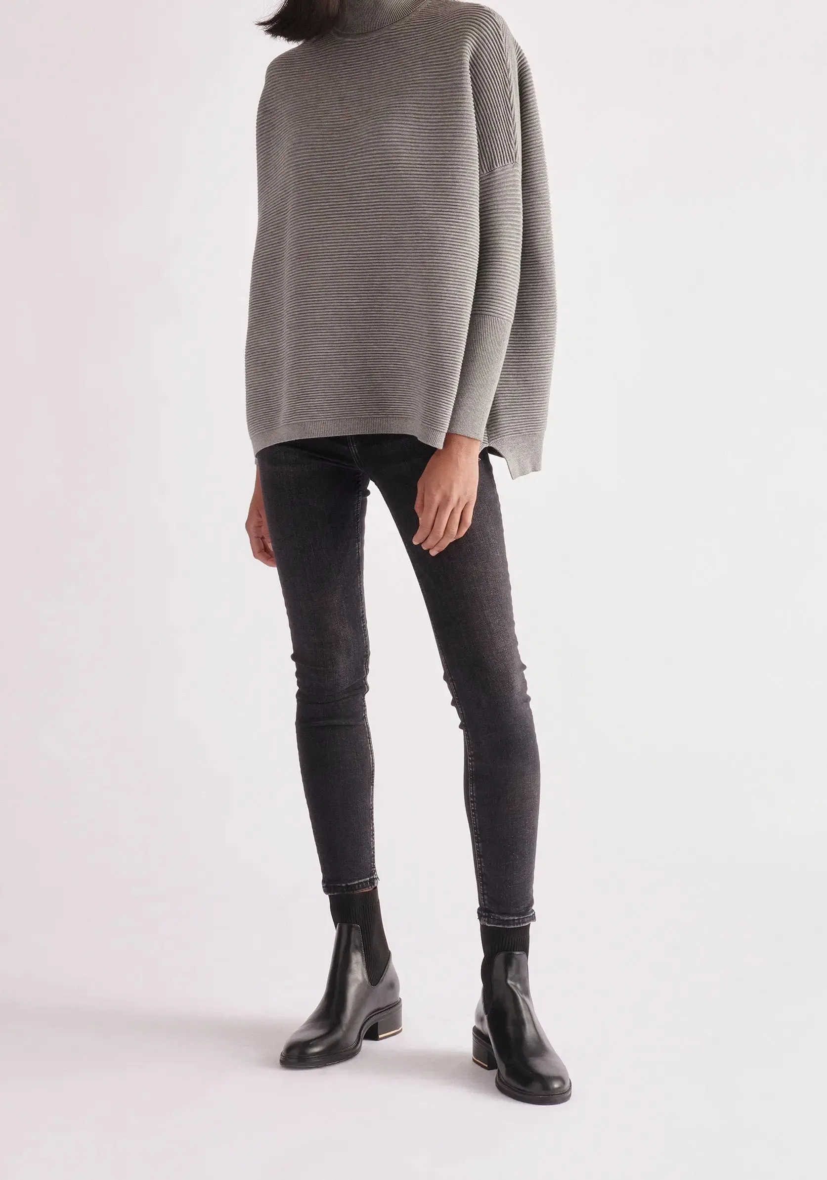 Light Grey Paisie Turtleneck Ribbed Jumper