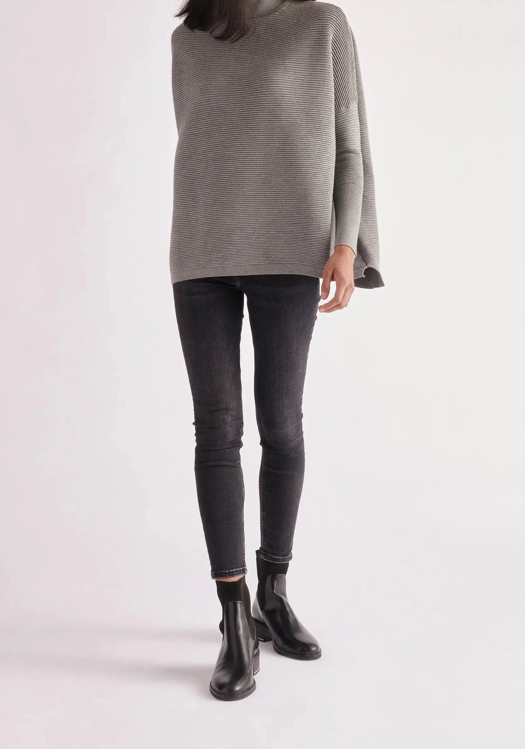 Light Grey Paisie Turtleneck Ribbed Jumper